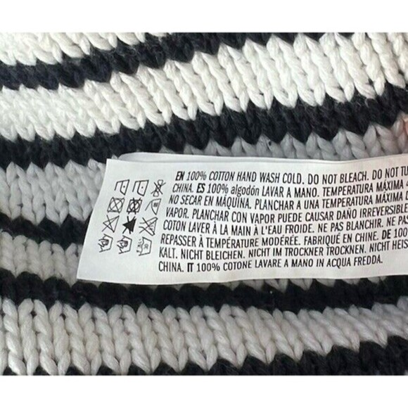 ENGLISH FACTORY Striped Short Puff Sleeve Sweater Buttons Navy Coastal S Preppy - Picture 14 of 14